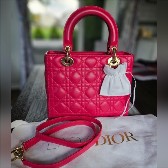 Dior Handbags - Christian Dior Cannage Lambskin Lady Dior Medium 2way